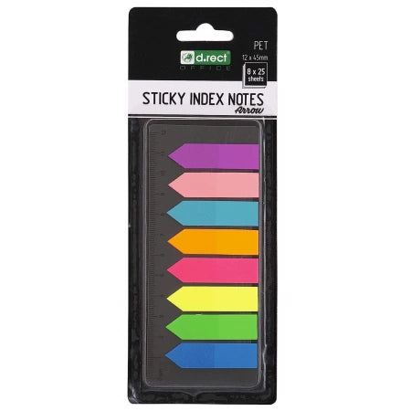 Sticky Index Notes tip Săgeată, 45x12 mm, 8 culori neon + riglă