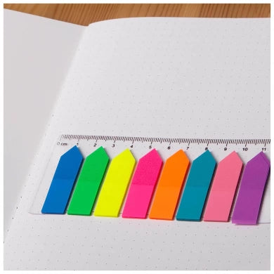 Sticky Index Notes tip Săgeată, 45x12 mm, 8 culori neon + riglă